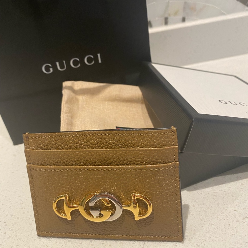 Gucci brown leather double buckle gold and silver